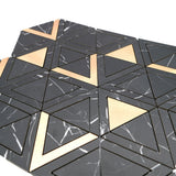 Selbstklebende Mosaikfliesen Metall | Dreieck Schwarz Gold | 28,7×33,1 cm | Küche, Bad & WC