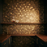 Selbstklebende Mosaikfliesen Metall | Hexagon Gold | 28,8×29,2 cm | Küche, Bad & WC