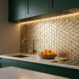 Selbstklebende Mosaikfliesen Metall | Hexagon Gold | 28,8×29,2 cm | Küche, Bad & WC