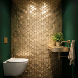 Selbstklebende Mosaikfliesen Metall | Hexagon Gold | 28,8×29,2 cm | Küche, Bad & WC