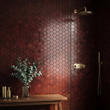 Selbstklebende Mosaikfliesen Metall | Hexagon Bordeaux | 28,8×29,2 cm | Küche, Bad & WC