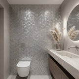 Selbstklebende Mosaikfliesen Metall | Trifold 3D Silber | 30,3×28 cm | Küche, Bad & WC