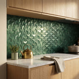 Selbstklebende Mosaikfliesen Metall | Trifold 3D Dunkelgrün | 30,3×28 cm | Küche, Bad & WC