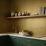 Selbstklebende Mosaikfliesen Metall | Fächer Gold | 26,8×28,1 cm | Küche, Bad & WC