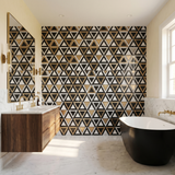 Selbstklebende Mosaikfliesen Metall | Dreieck Schwarz Weiß-Gold | 28,7×33,1 cm | Küche, Bad & WC