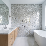 Selbstklebende Mosaikfliesen Metall | Polygon Silber | 30×26,2 cm | Küche, Bad & WC