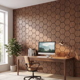 Hexagonpaneel Walnuss im Homeoffice