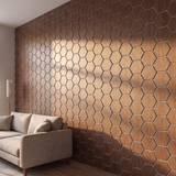 Hexagonpaneel Walnuss mit grauem Filz Seitenansicht