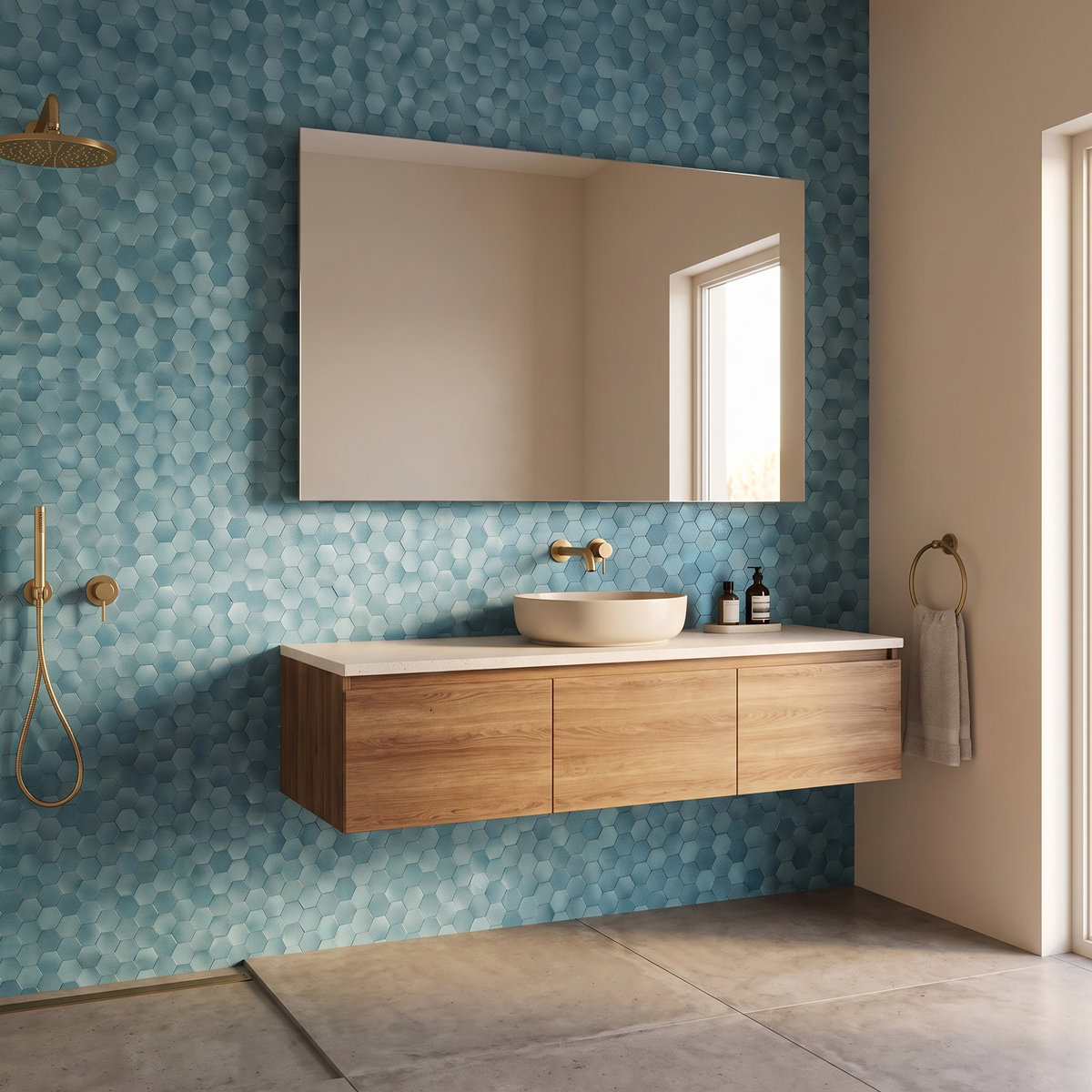 Hexagon Mosaik Blau Badezimmer