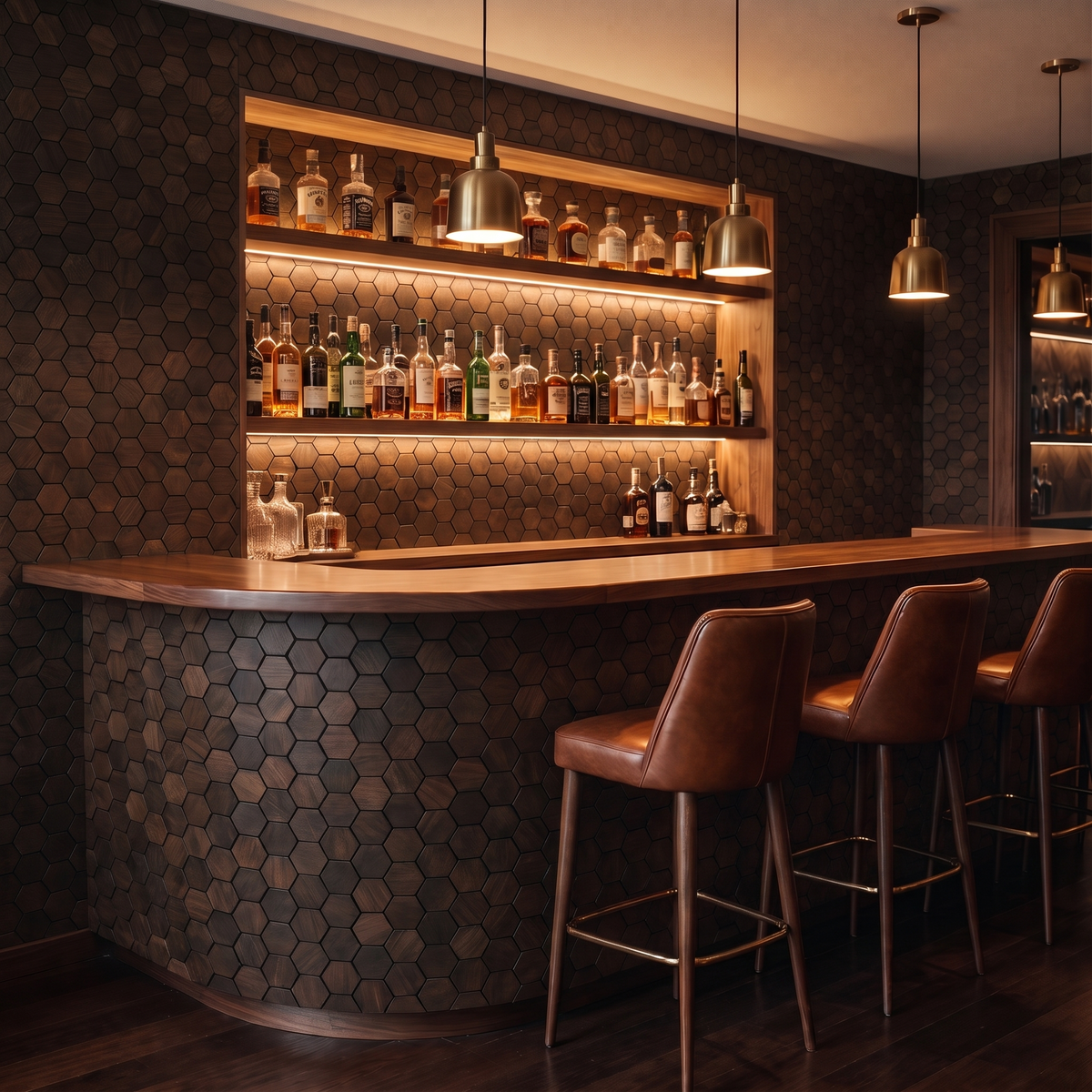 Snowdrop Rose Black dekoratives Holz-Wandpaneel als Bar-Rückwand