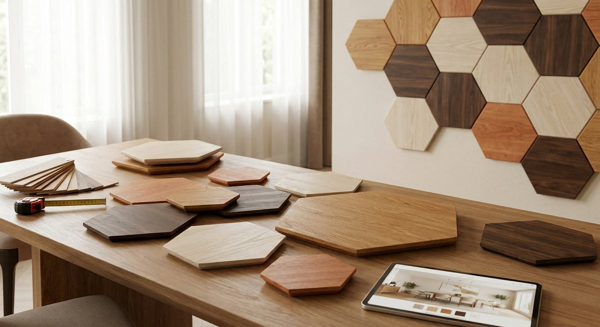 Hexagonpaneele kaufen: Größen und Holzarten im Überblick
