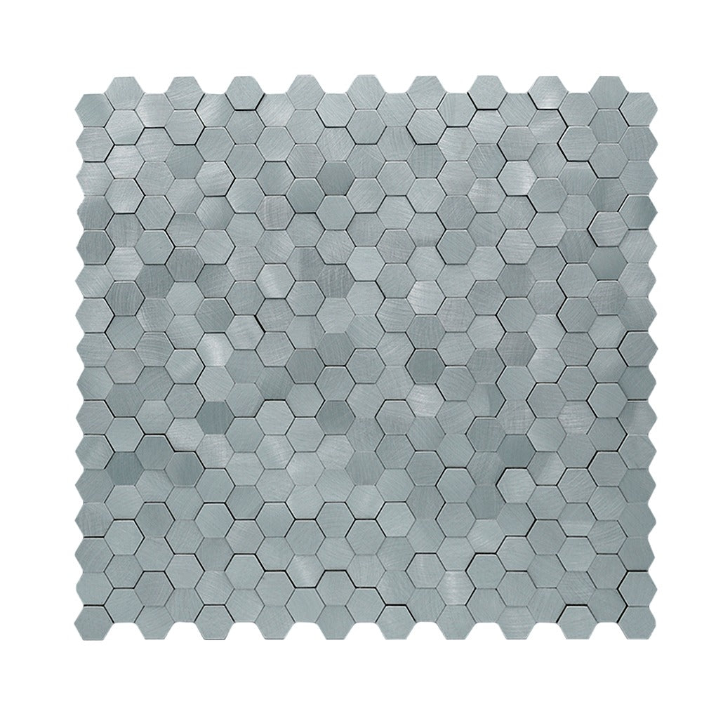 Selbstklebende Mosaikfliesen Metall | Mini Hexagon 3D Grau | 29,8×30,7 cm | Küche, Bad & WC