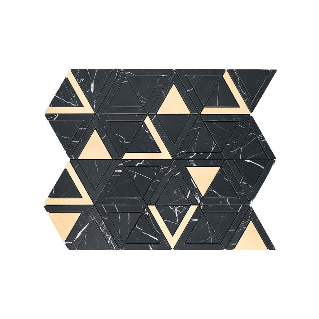 Selbstklebende Mosaikfliesen Metall | Dreieck Schwarz Gold | 28,7×33,1 cm | Küche, Bad & WC