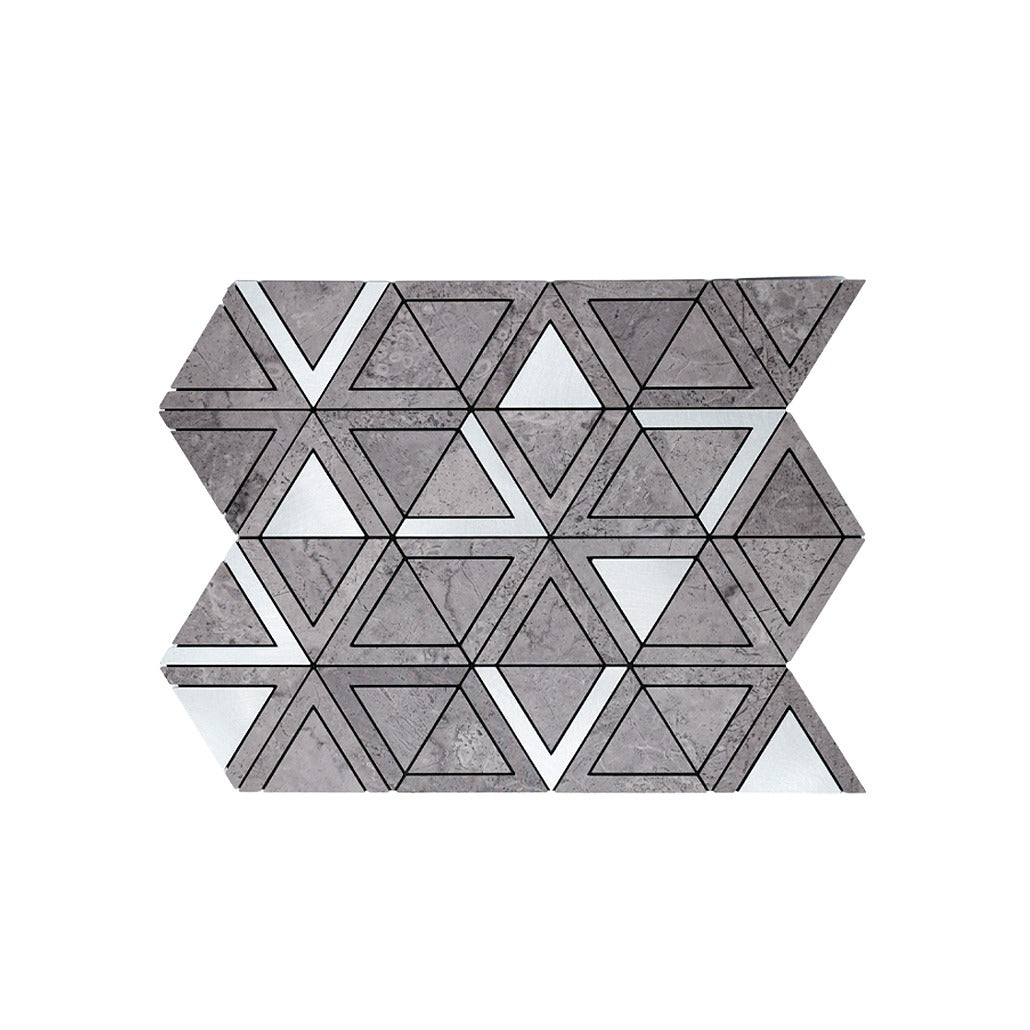 Selbstklebende Mosaikfliesen Metall | Dreieck Grau Silber | 28,7×33,1 cm | Küche, Bad & WC