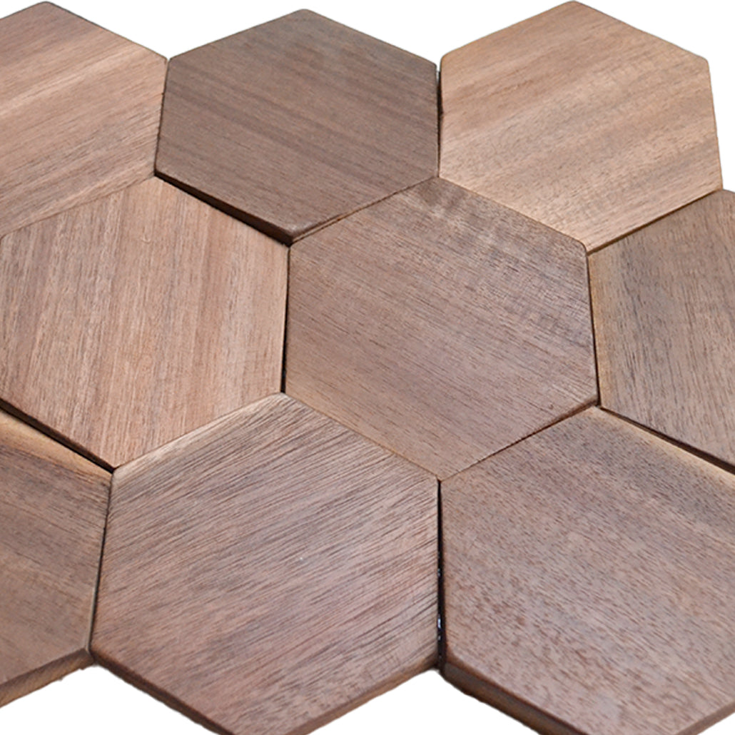 Holz Wandverkleidung Walnuss Tropical Mosaik-Look 3D | 26×30 cm
