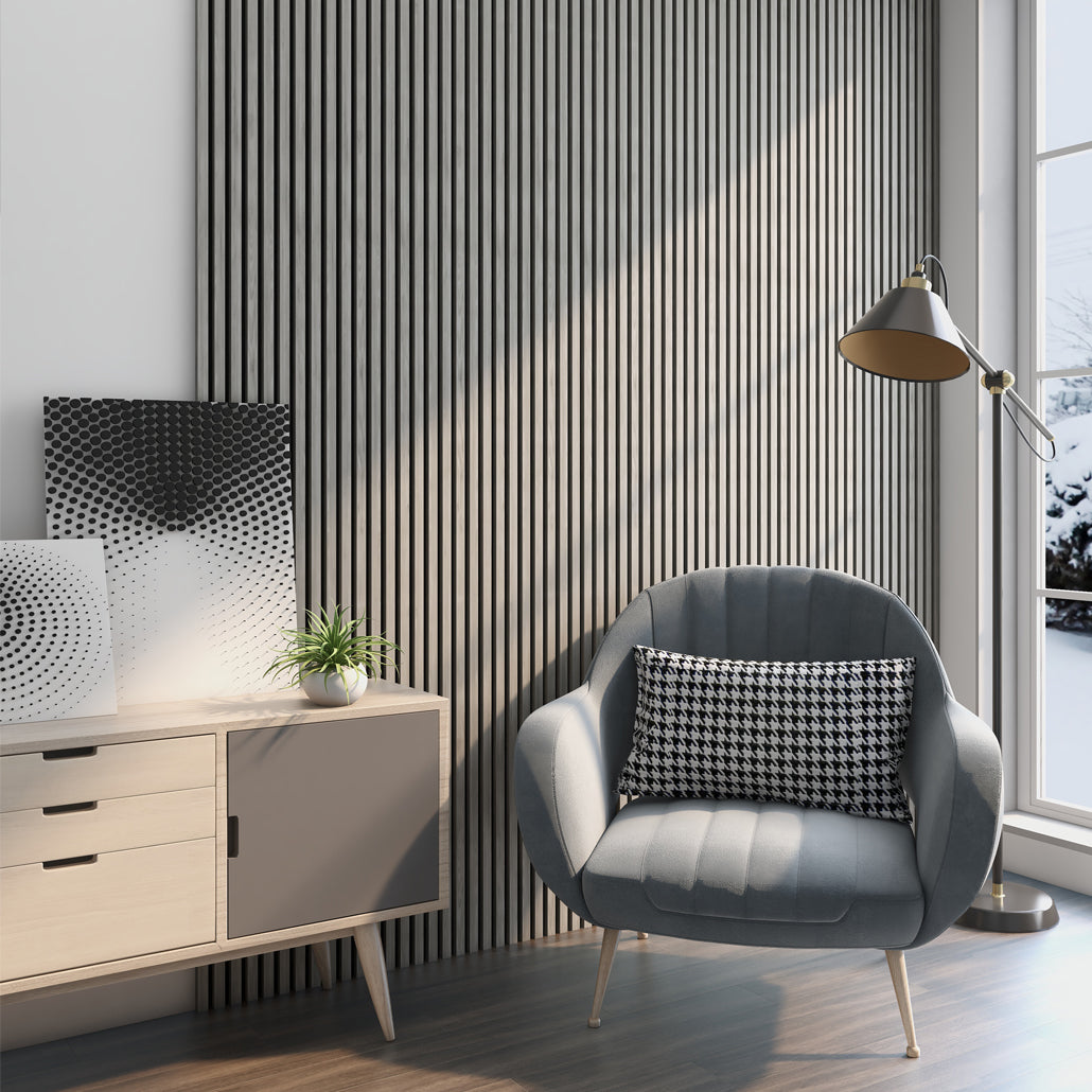 Akustikpaneele Walnuss-Grau | XL 300 cm x 60 cm | Dreiseitig Echtholzfurnier