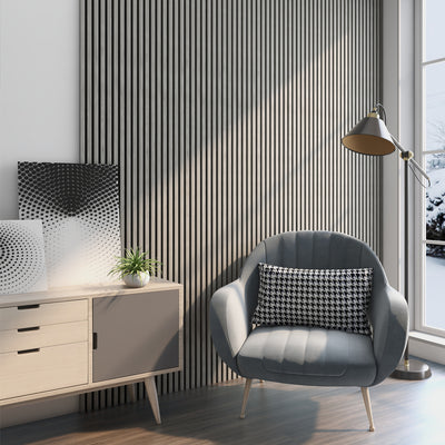 Akustikpaneele Walnuss-Grau | XL 300 cm x 60 cm | Dreiseitig Echtholzfurnier