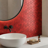 Selbstklebende Mosaikfliesen Metall | Hexagon Rot | 28,8×29,2 cm | Küche, Bad & WC