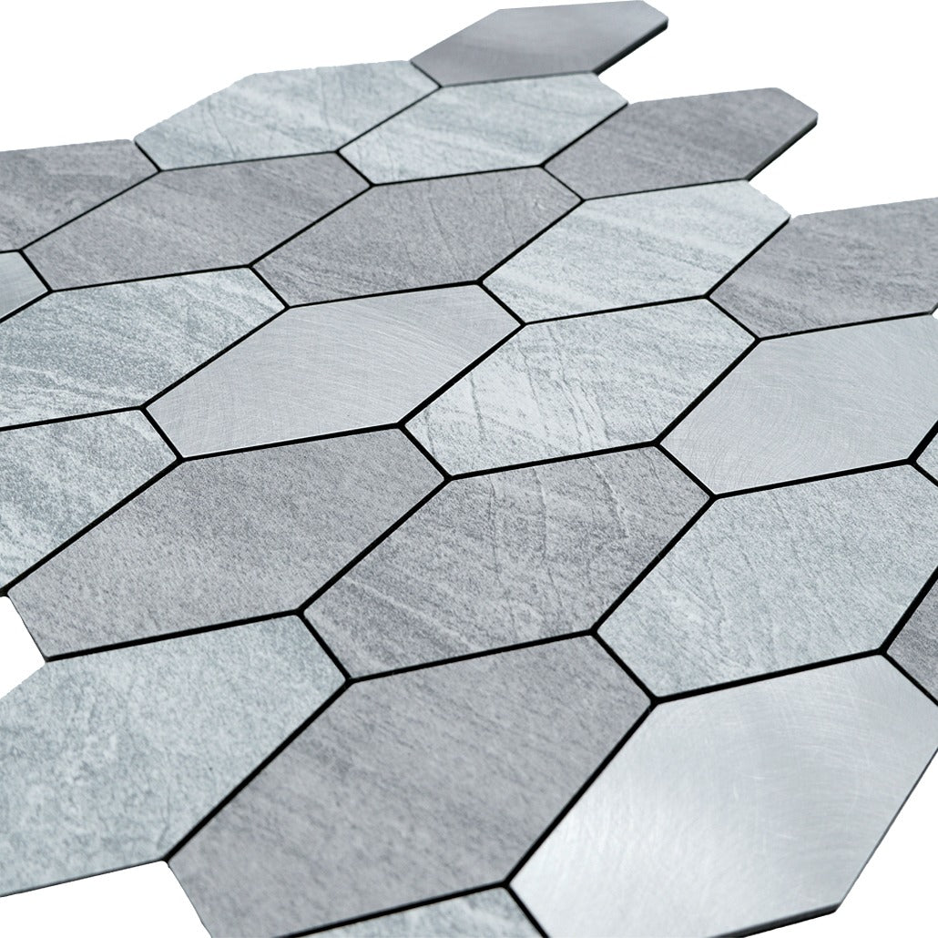 Selbstklebende Mosaikfliesen Metall | Picket Silber | 30×30 cm | Küche, Bad & WC