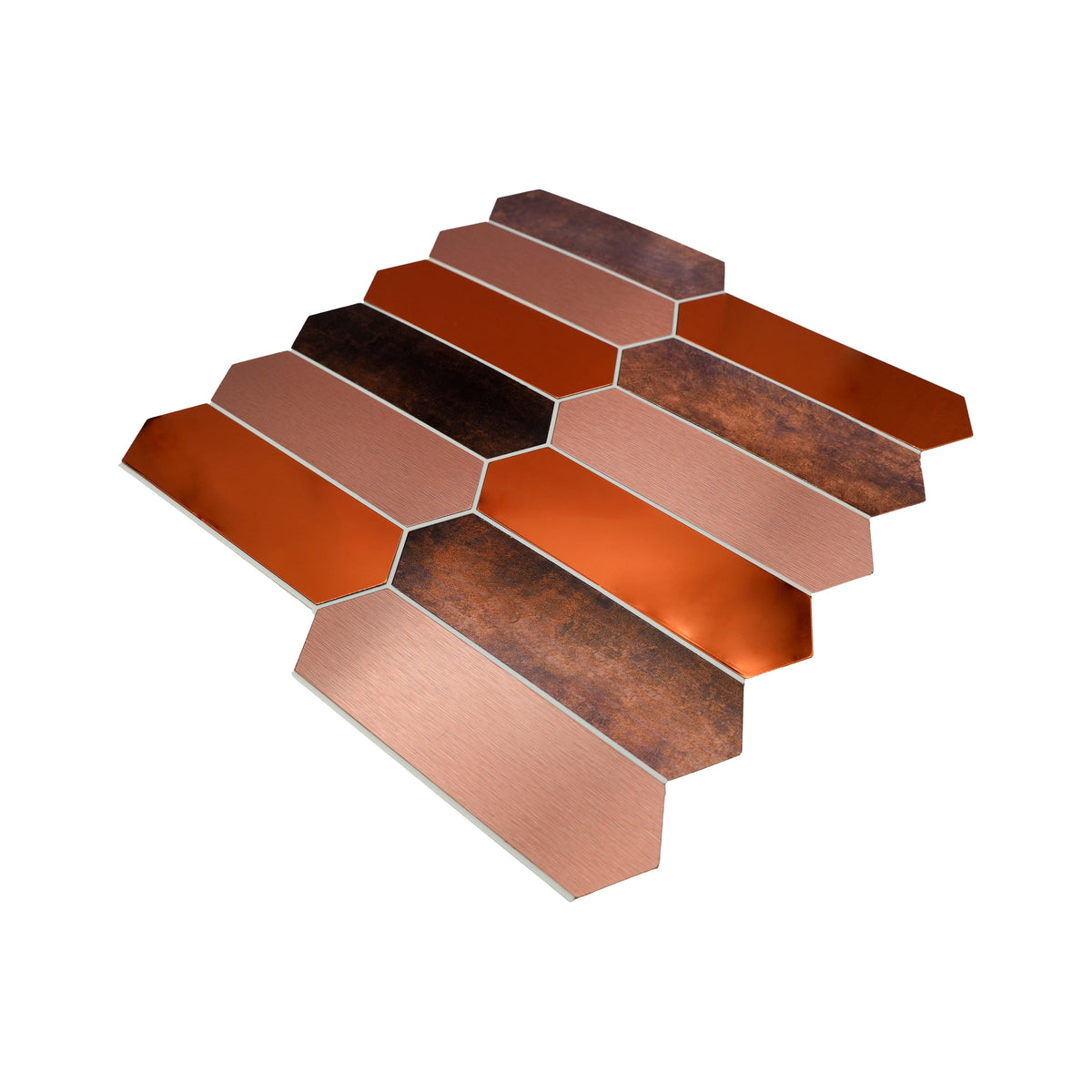 Selbstklebende Mosaikfliesen Metall | Picket Braun | 28,2×27,3 cm | Küche, Bad & WC