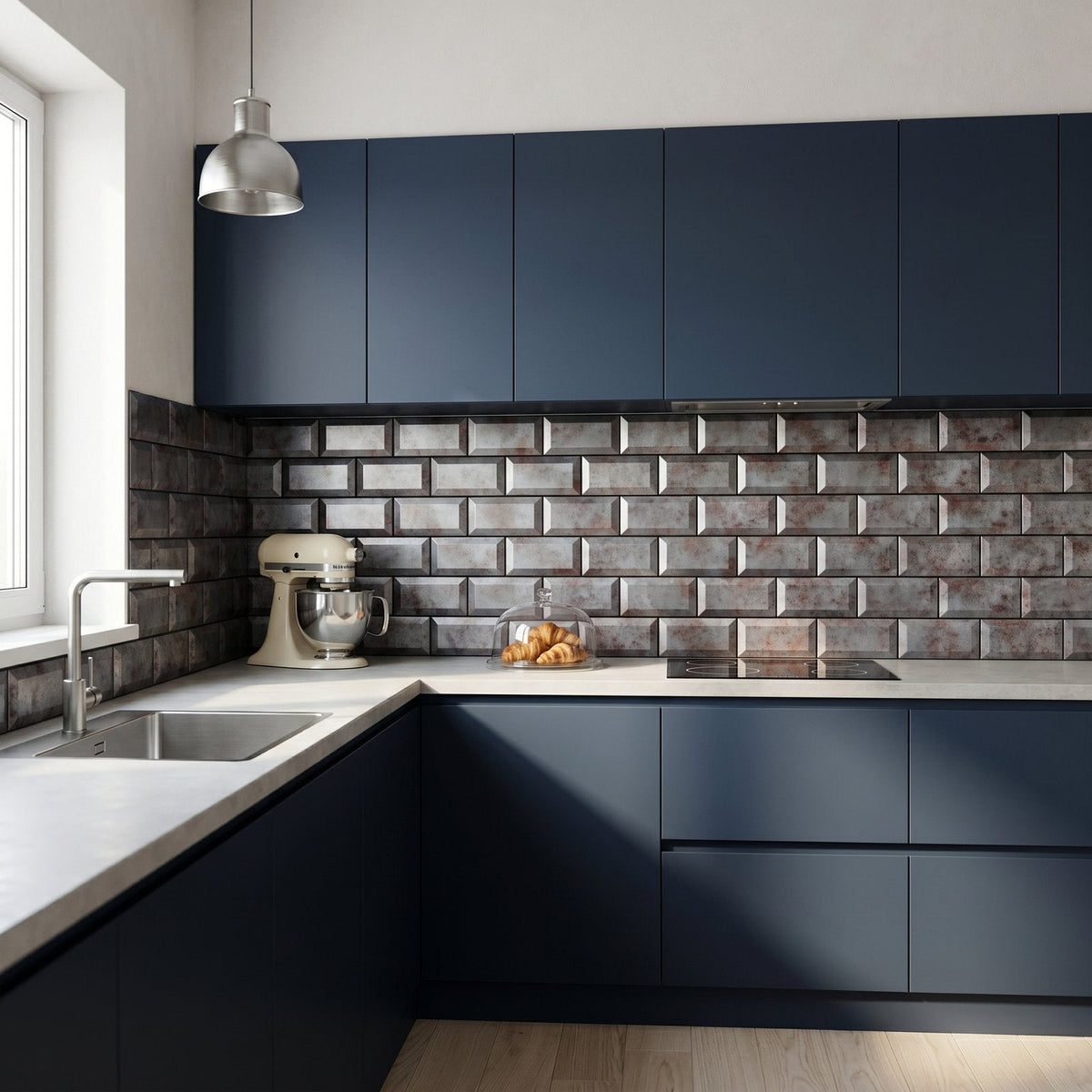 Selbstklebende Mosaikfliesen Metall | Metro 3D Grau | 30,5×30,5 cm | Küche, Bad & WC