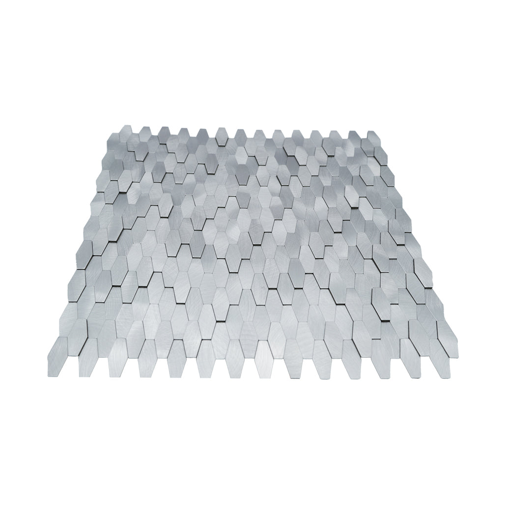 Selbstklebende Mosaikfliesen Metall | Picket 3D Silber | 31×30 cm | Küche, Bad & WC