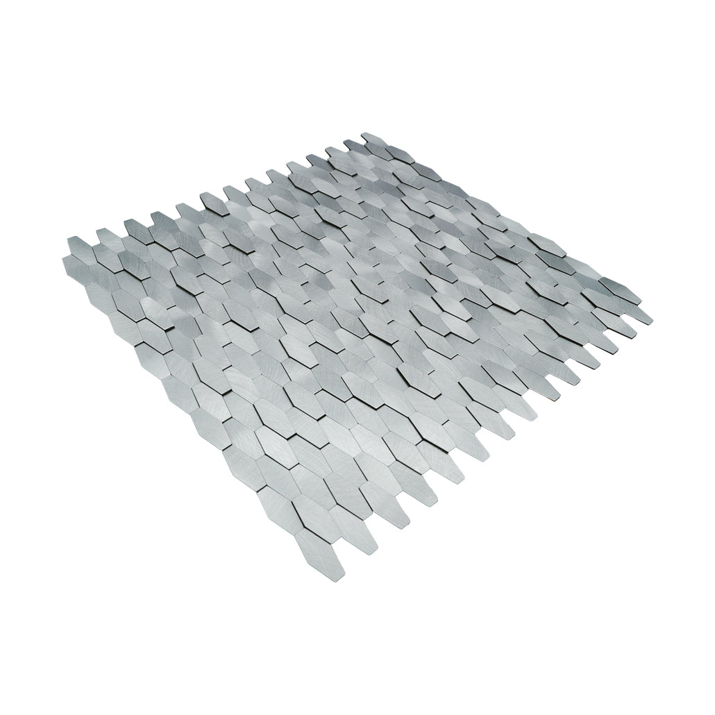Selbstklebende Mosaikfliesen Metall | Picket 3D Silber | 31×30 cm | Küche, Bad & WC