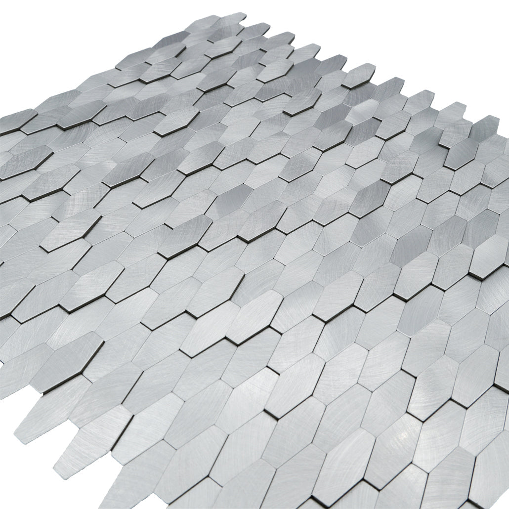 Selbstklebende Mosaikfliesen Metall | Picket 3D Silber | 31×30 cm | Küche, Bad & WC