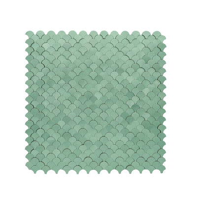 Selbstklebende Mosaikfliesen Metall | Fischschuppe 3D Pastellgrün | 28,8×29,8 cm | Küche, Bad & WC