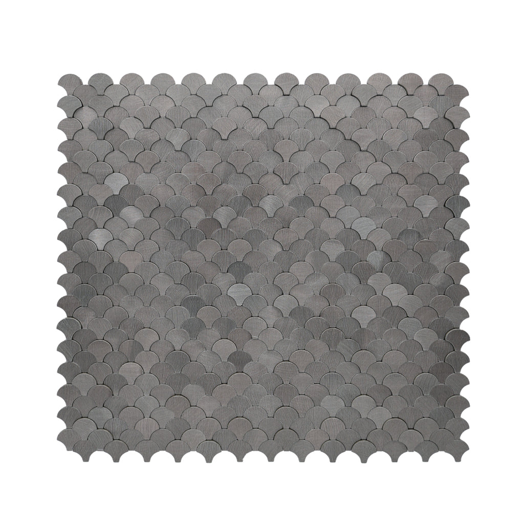 Selbstklebende Mosaikfliesen Metall | Fischschuppe 3D Anthrazit | 28,8×29,8 cm | Küche, Bad & WC