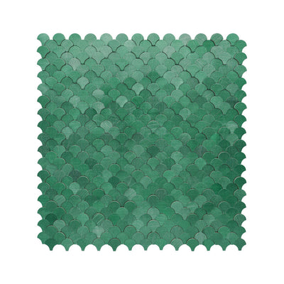 Selbstklebende Mosaikfliesen Metall | Fischschuppe 3D Dunkelgrün | 28,8×29,8 cm | Küche, Bad & WC