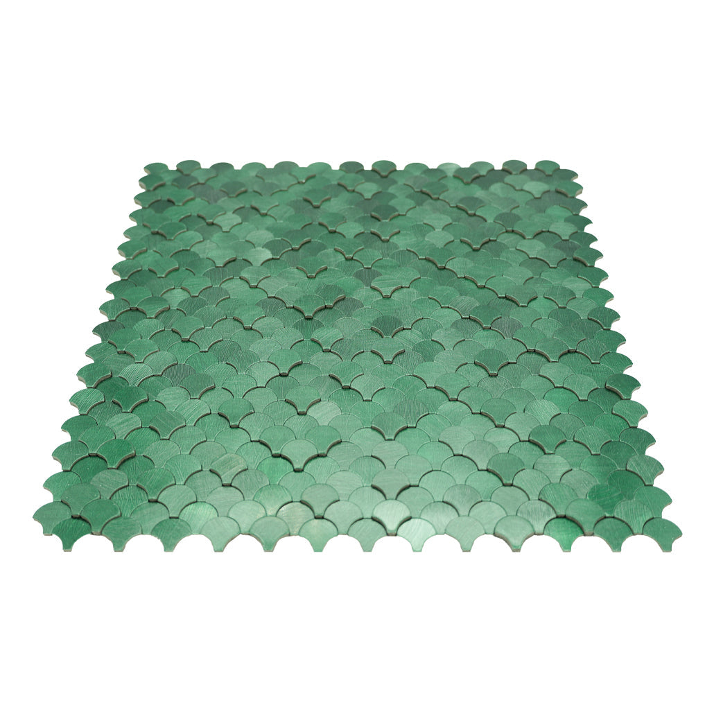 Selbstklebende Mosaikfliesen Metall | Fischschuppe 3D Dunkelgrün | 28,8×29,8 cm | Küche, Bad & WC