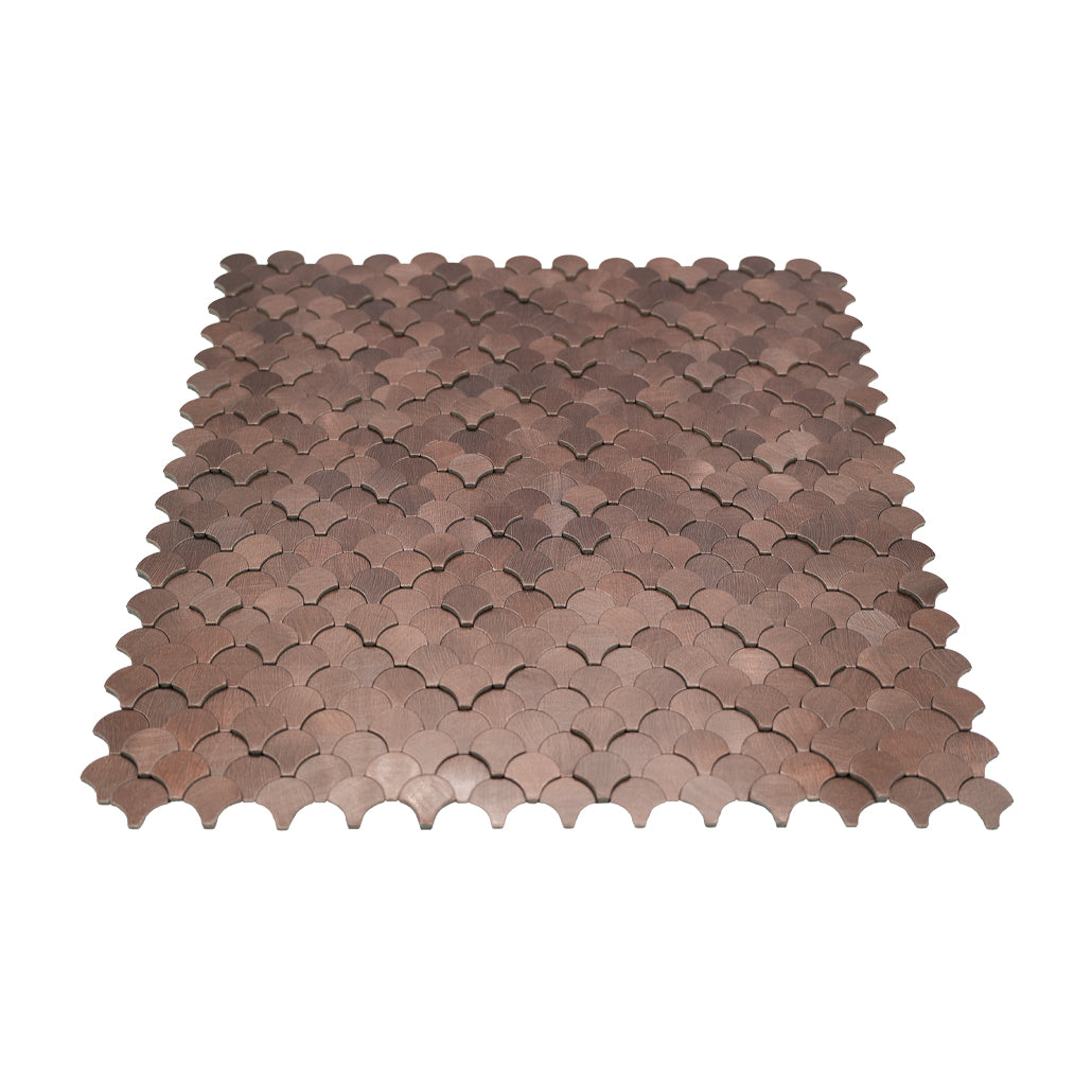 Selbstklebende Mosaikfliesen Metall | Fischschuppe 3D Dunkelkupfer | 28,8×29,8 cm | Küche, Bad & WC