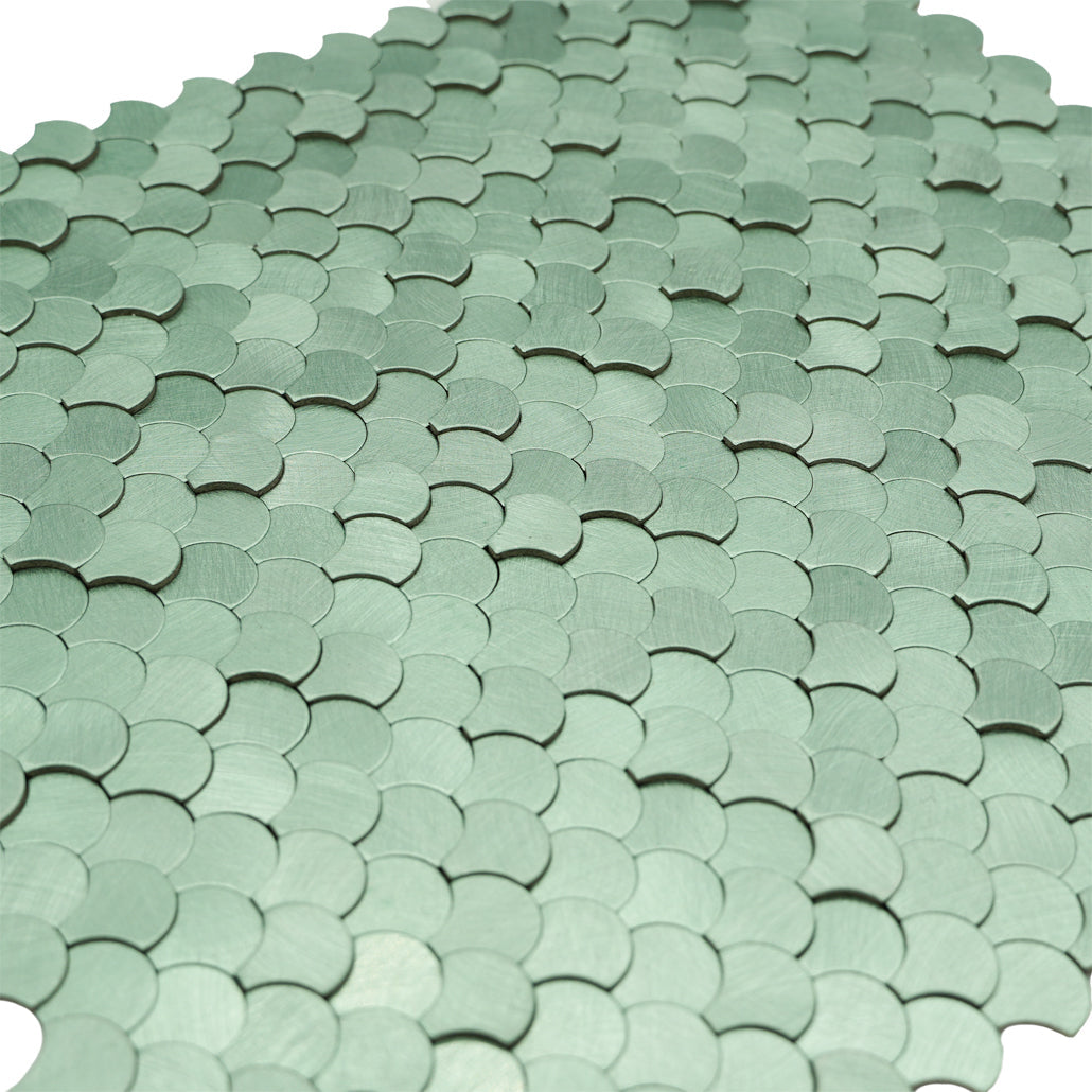Selbstklebende Mosaikfliesen Metall | Fischschuppe 3D Pastellgrün | 28,8×29,8 cm | Küche, Bad & WC