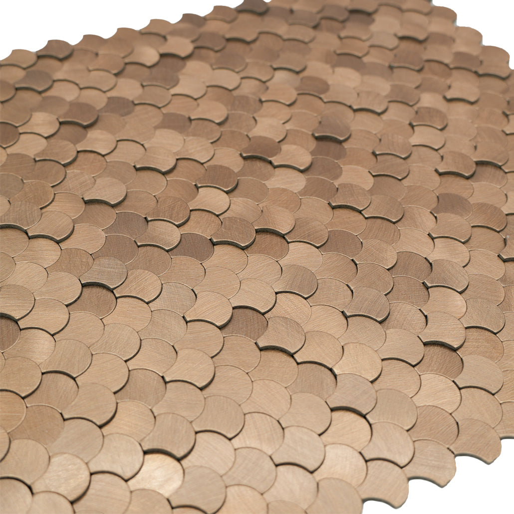 Selbstklebende Mosaikfliesen Metall | Fischschuppe 3D Kupfer | 28,8×29,8 cm | Küche, Bad & WC