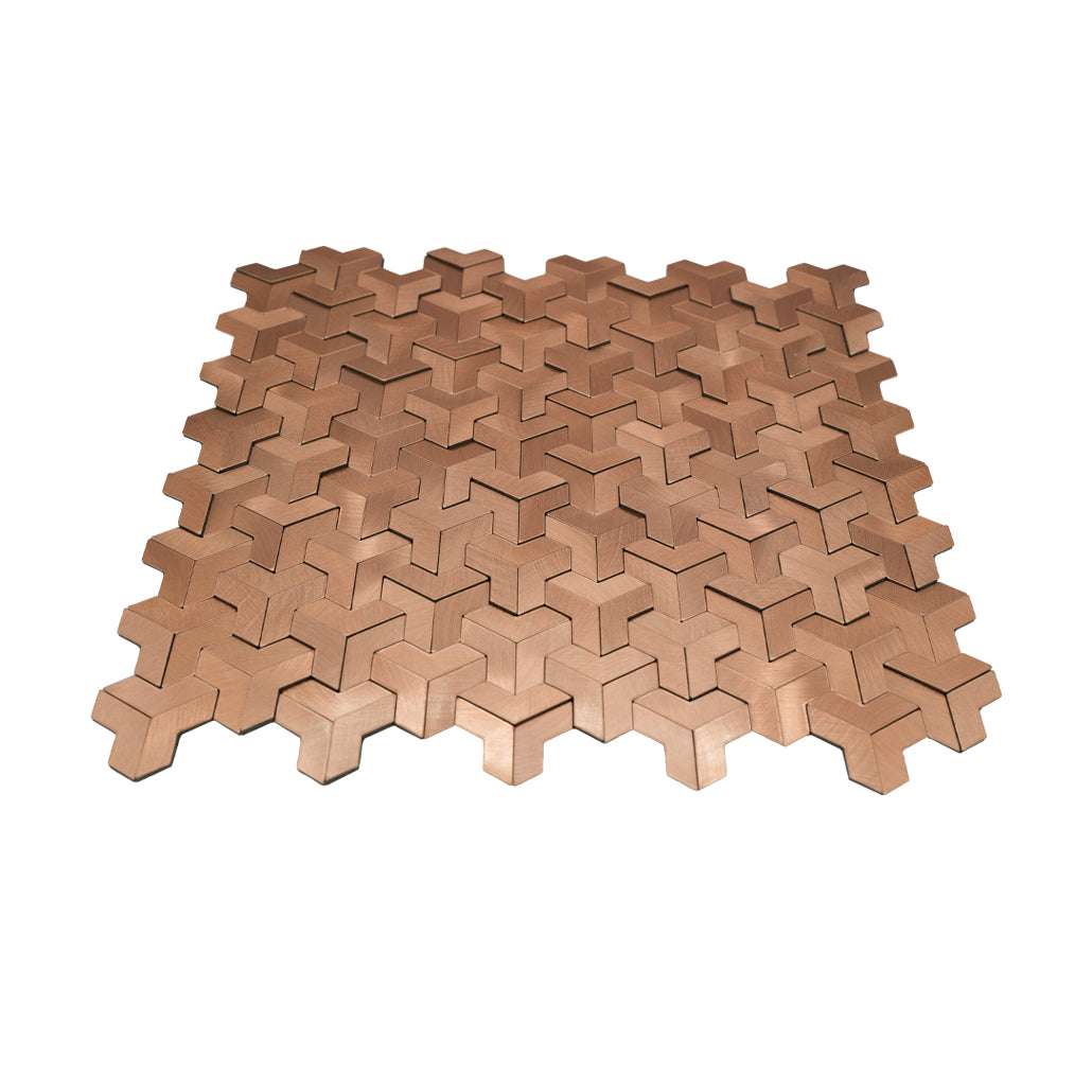 Selbstklebende Mosaikfliesen Metall | Trifold 3D Kupfer | 30,3×28 cm | Küche, Bad & WC