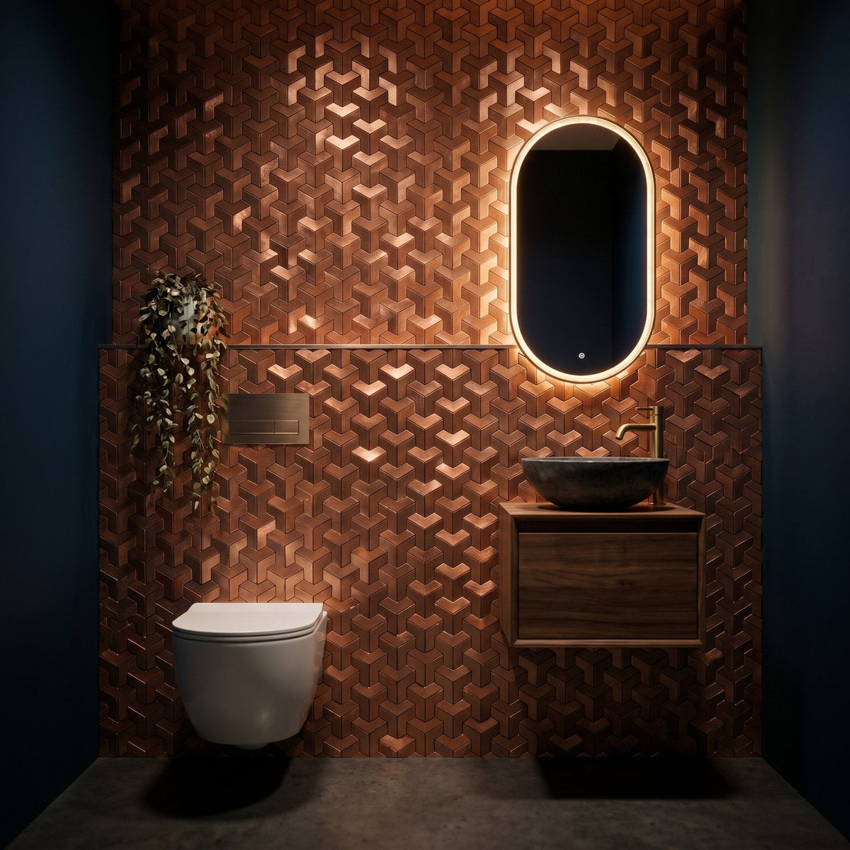 Selbstklebende Mosaikfliesen Metall | Trifold 3D Kupfer | 30,3×28 cm | Küche, Bad & WC