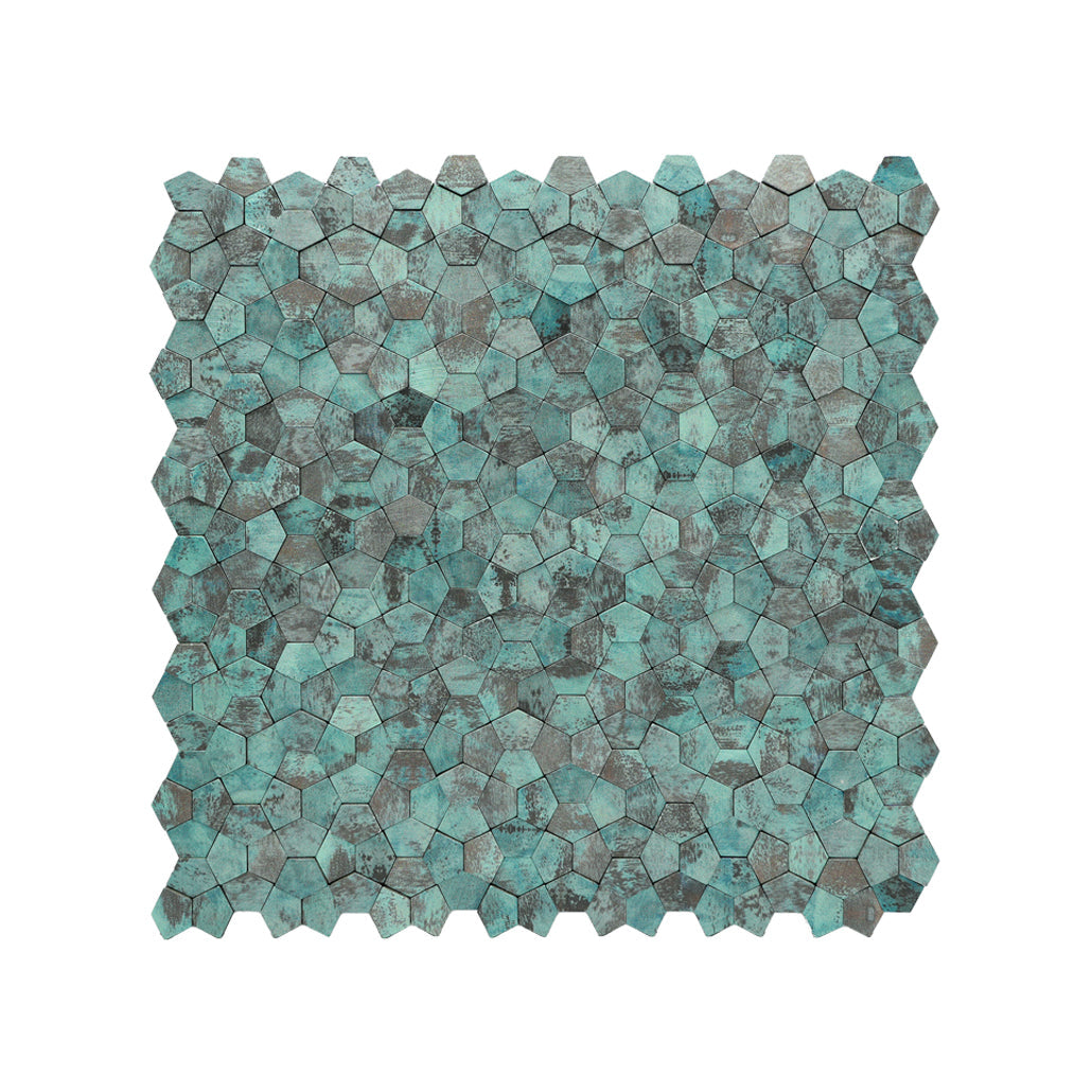 Selbstklebende Mosaikfliesen Metall | Pentagon 3D Patina Kupfer | 28,2×28,2 cm | Küche, Bad & WC