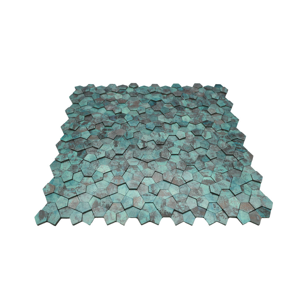 Selbstklebende Mosaikfliesen Metall | Pentagon 3D Patina Kupfer | 28,2×28,2 cm | Küche, Bad & WC