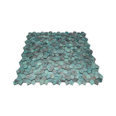 Selbstklebende Mosaikfliesen Metall | Pentagon 3D Patina Kupfer | 28,2×28,2 cm | Küche, Bad & WC