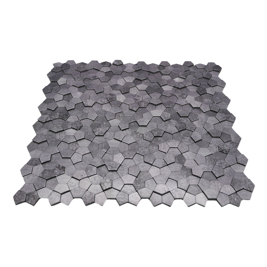 Selbstklebende Mosaikfliesen Metall | Pentagon 3D Grau | 28,2×28,2 cm | Küche, Bad & WC