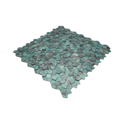 Selbstklebende Mosaikfliesen Metall | Pentagon 3D Patina Kupfer | 28,2×28,2 cm | Küche, Bad & WC