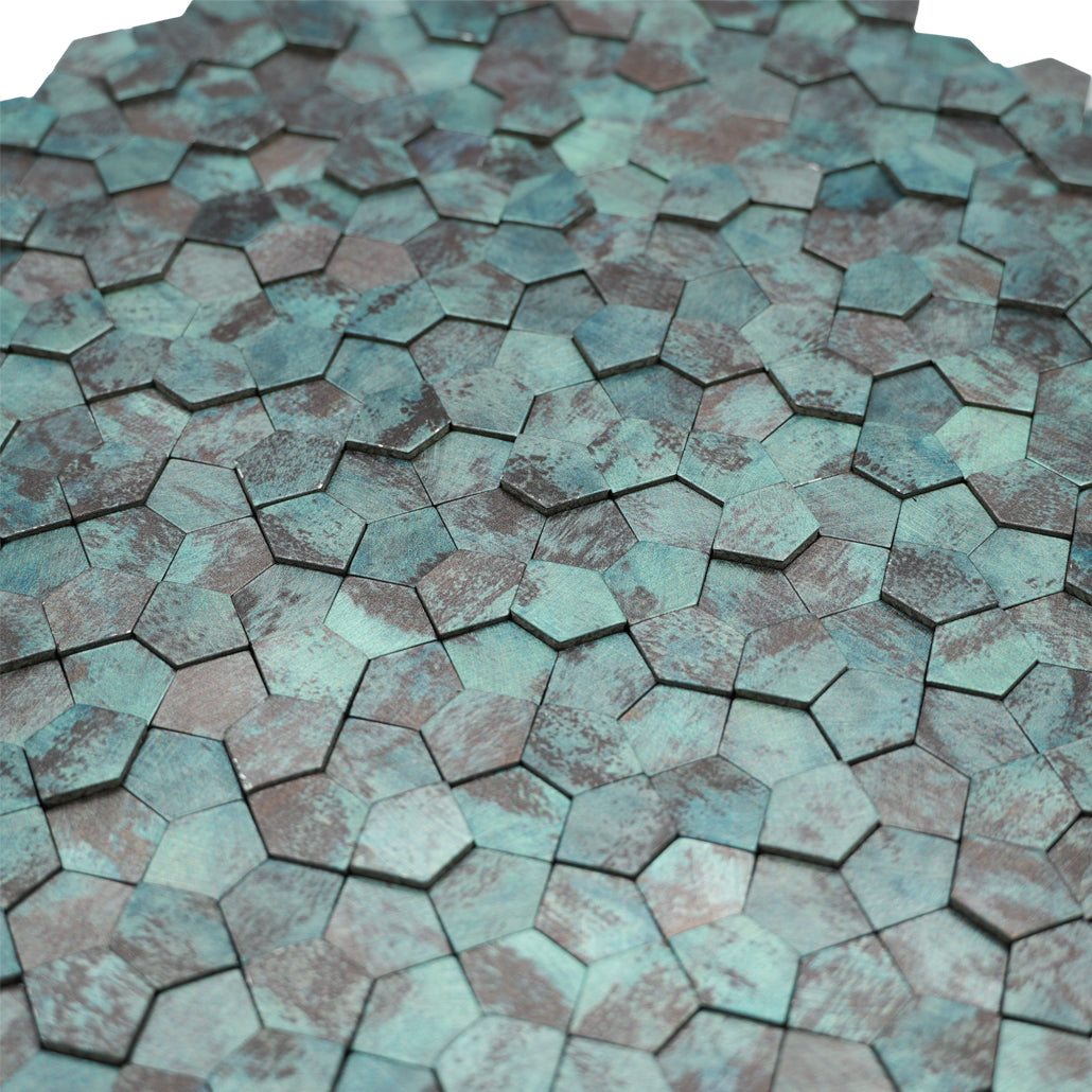 Selbstklebende Mosaikfliesen Metall | Pentagon 3D Patina Kupfer | 28,2×28,2 cm | Küche, Bad & WC