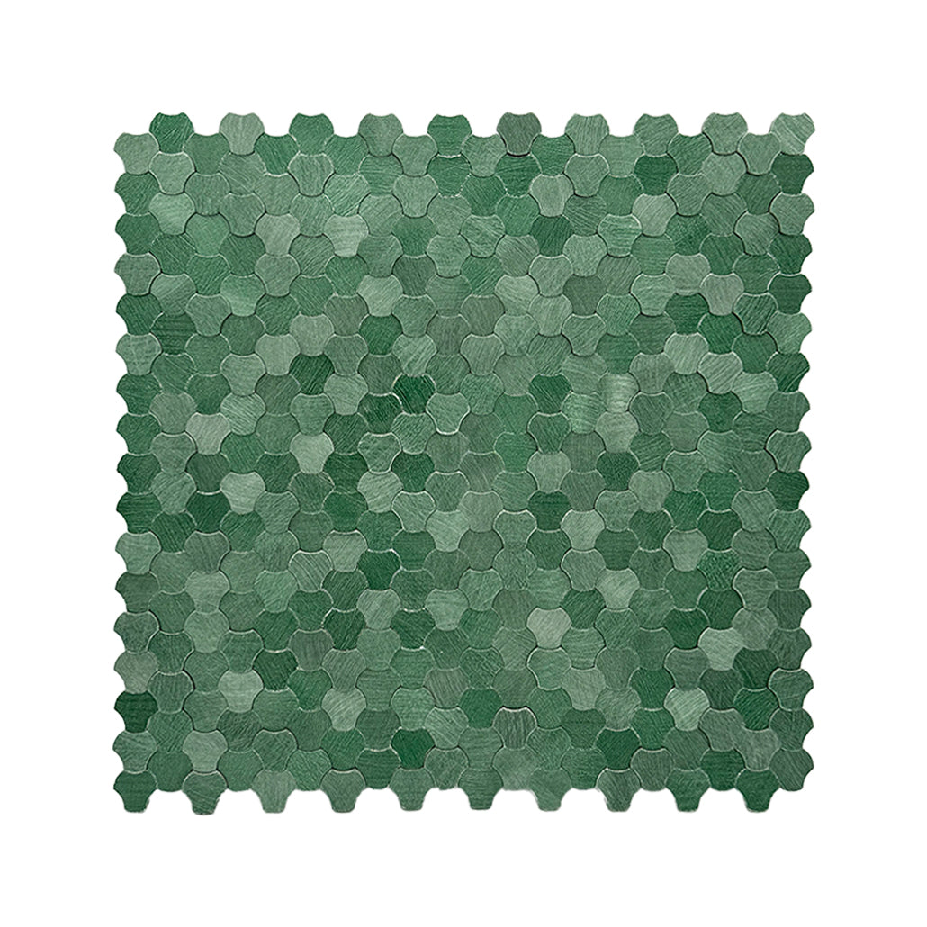 Selbstklebende Mosaikfliesen Metall | Dreipass 3D Dunkelgrün | 30,5×29,6 cm | Küche, Bad & WC