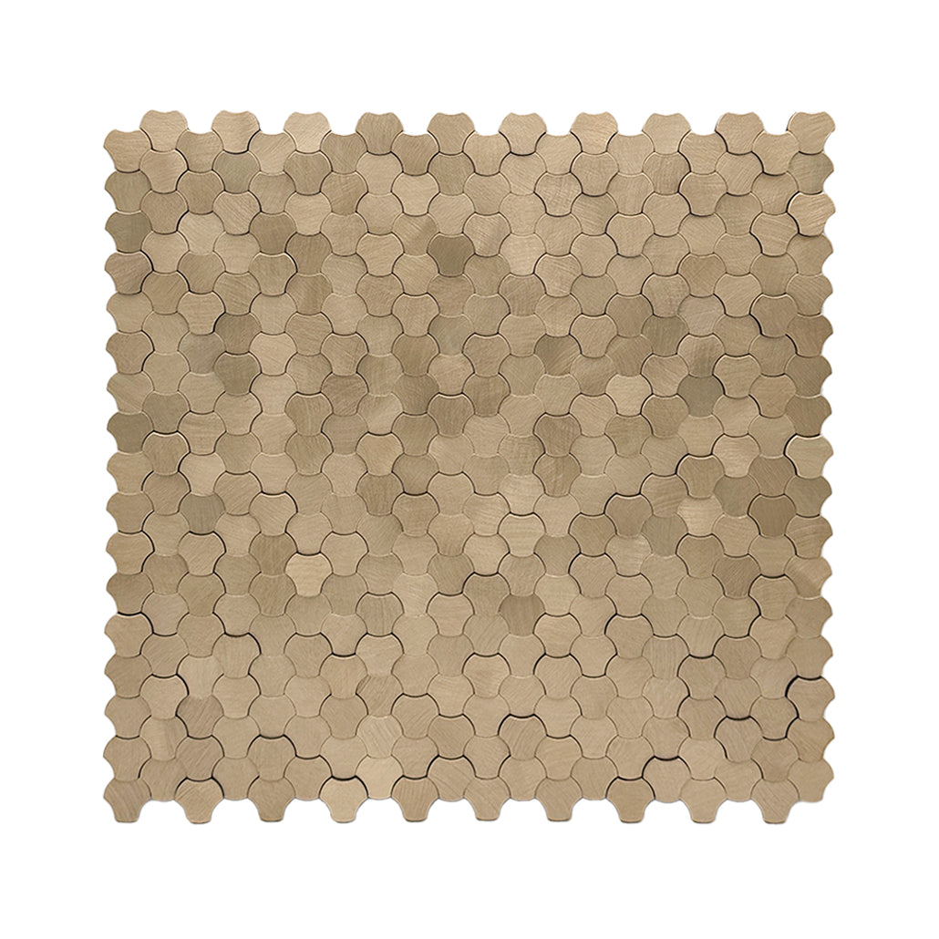 Selbstklebende Mosaikfliesen Metall | Dreipass 3D Champagner | 30,5×29,6 cm | Küche, Bad & WC