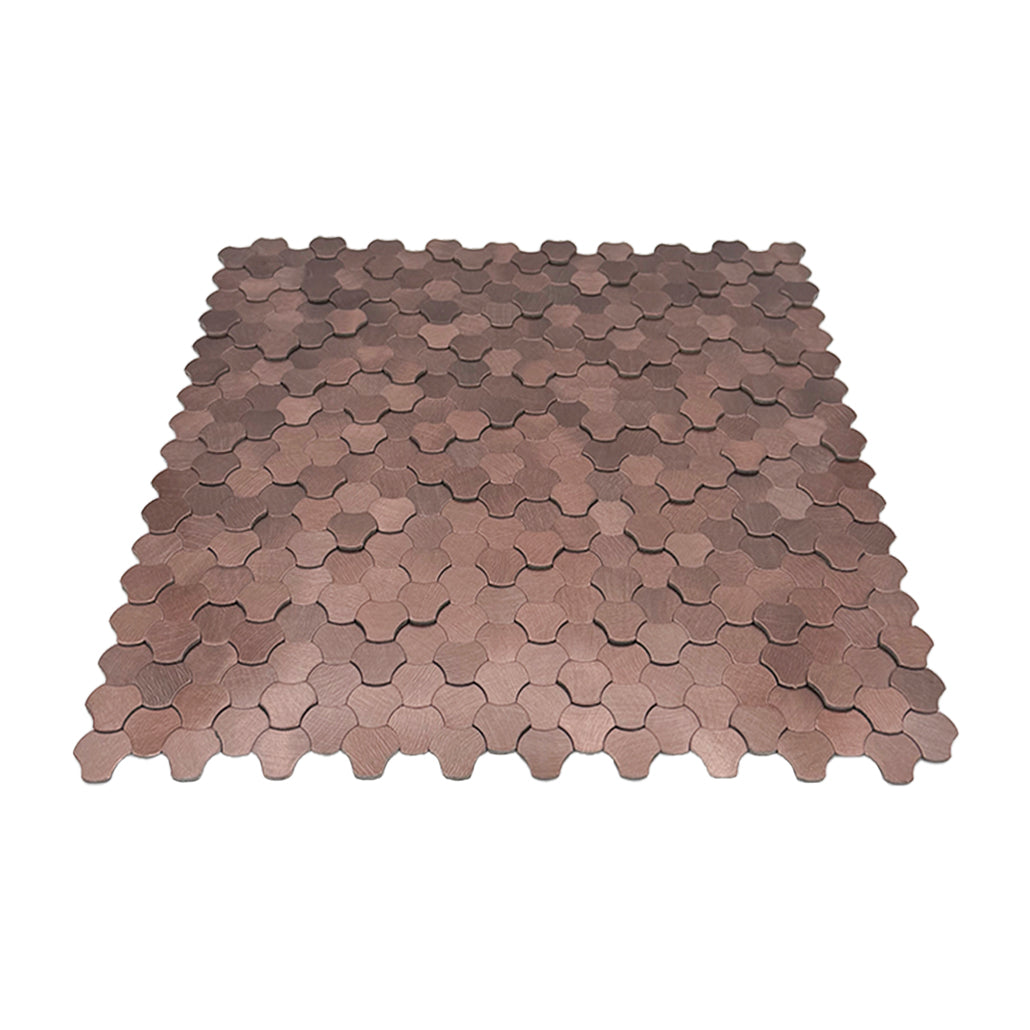 Selbstklebende Mosaikfliesen Metall | Dreipass 3D Bronze | 30,5×29,6 cm | Küche, Bad & WC