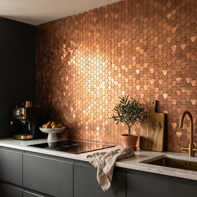 Selbstklebende Mosaikfliesen Metall | Dreipass 3D Bronze | 30,5×29,6 cm | Küche, Bad & WC