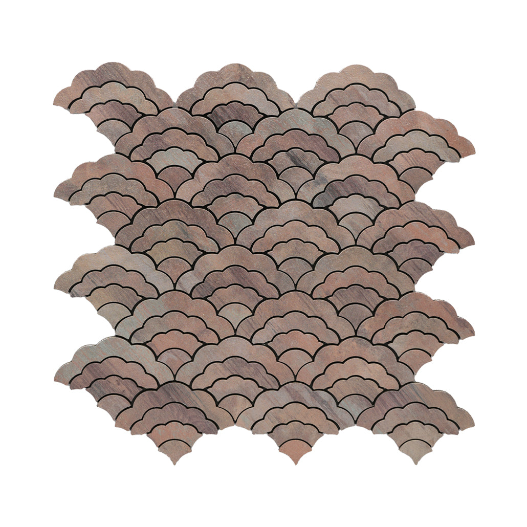 Selbstklebende Mosaikfliesen Metall | Fächer Mauve | 26,8×28,1 cm | Küche, Bad & WC