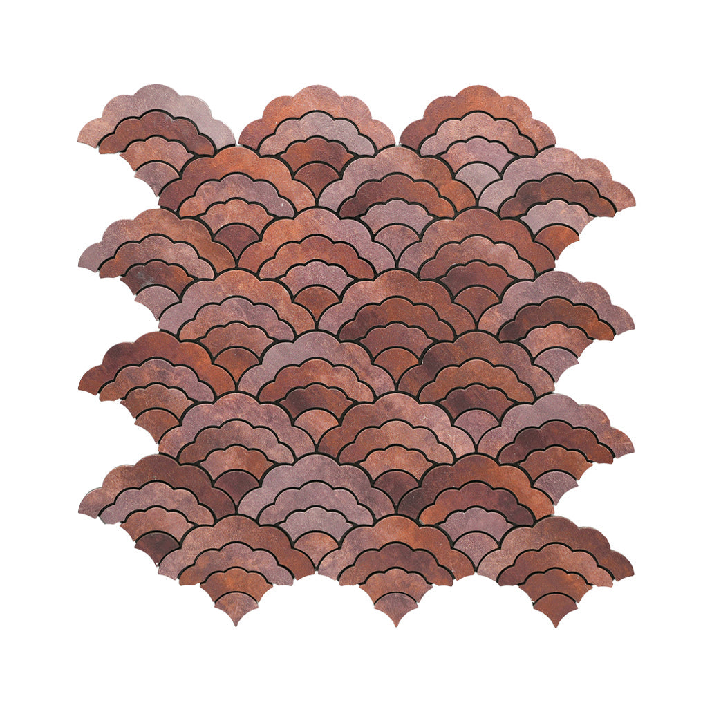 Selbstklebende Mosaikfliesen Metall | Fächer Kupfer | 26,8×28,1 cm | Küche, Bad & WC