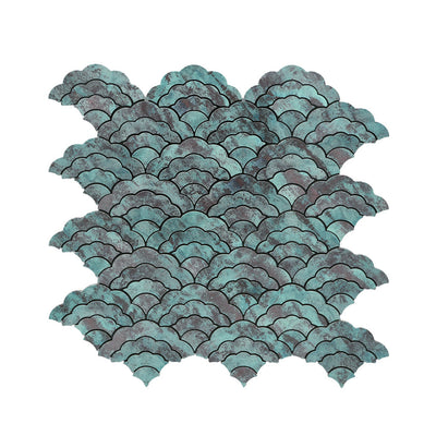 Selbstklebende Mosaikfliesen Metall | Fächer Patina Kupfer | 26,8×28,1 cm | Küche, Bad & WC